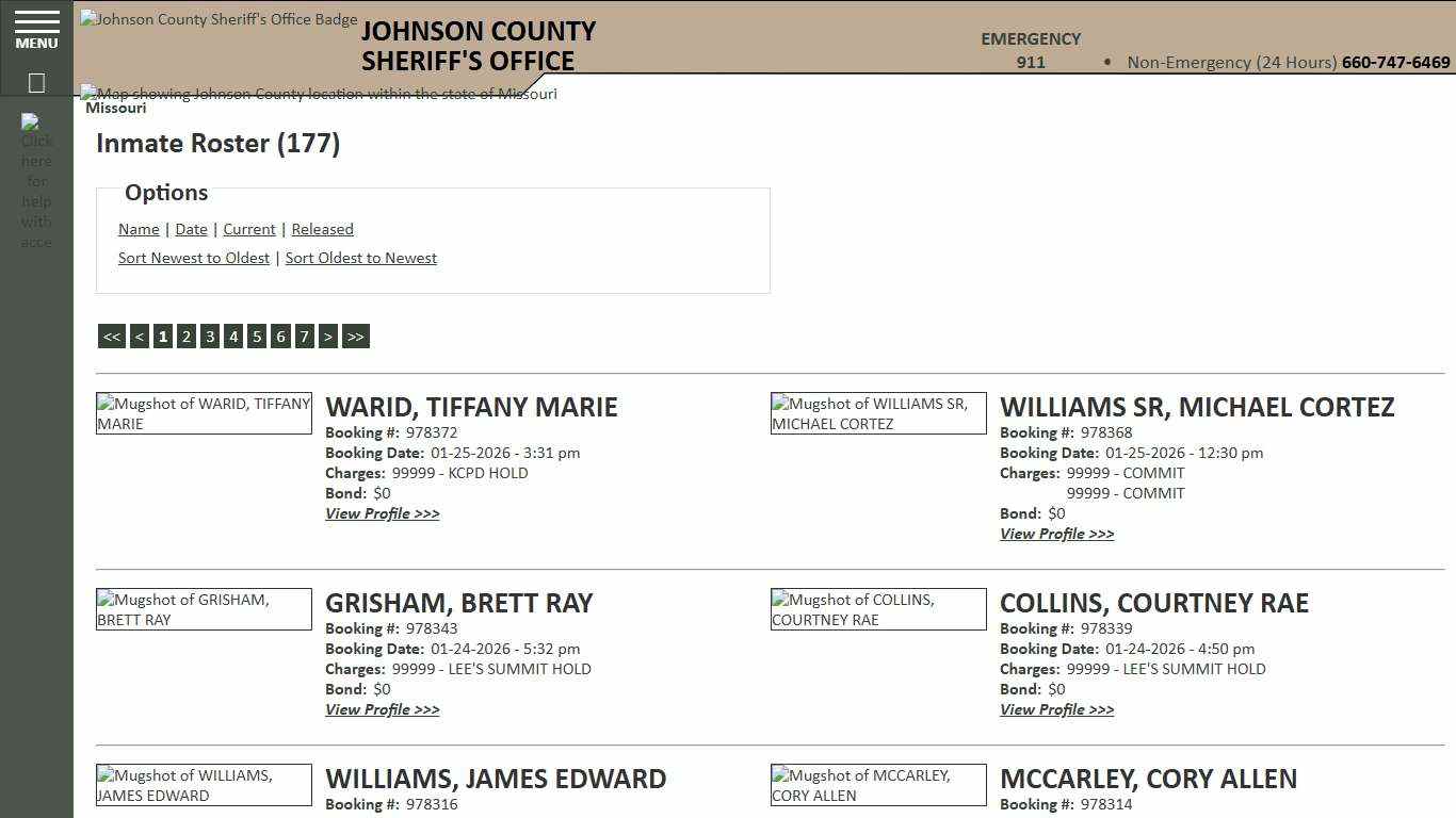 Inmate Roster - Current Inmates Booking Date Descending - Johnson County Sheriff MO