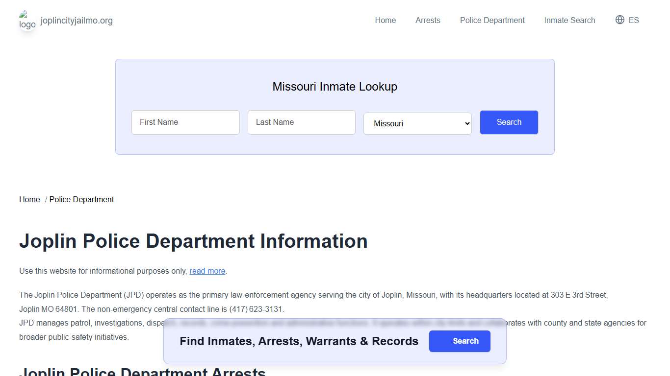 Joplin, MO Police Records, Contact Info